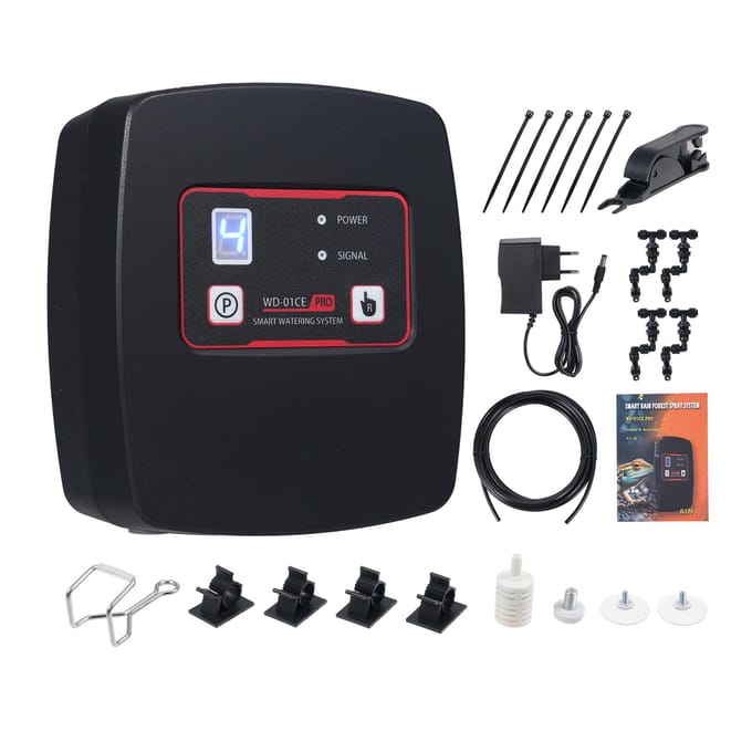 Système d'arrosage intelligent Contrôle par application Système de pulvérisation à effet pluie tropicale Système d'humidification pour animal de compagnie grimpant EU Plug noir