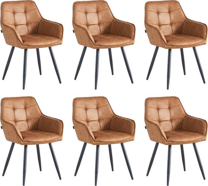 Colenis - Oriana Eetkamerstoel - Set Van 6 - Cognac - Microvezel - Microfiber - Industrieel