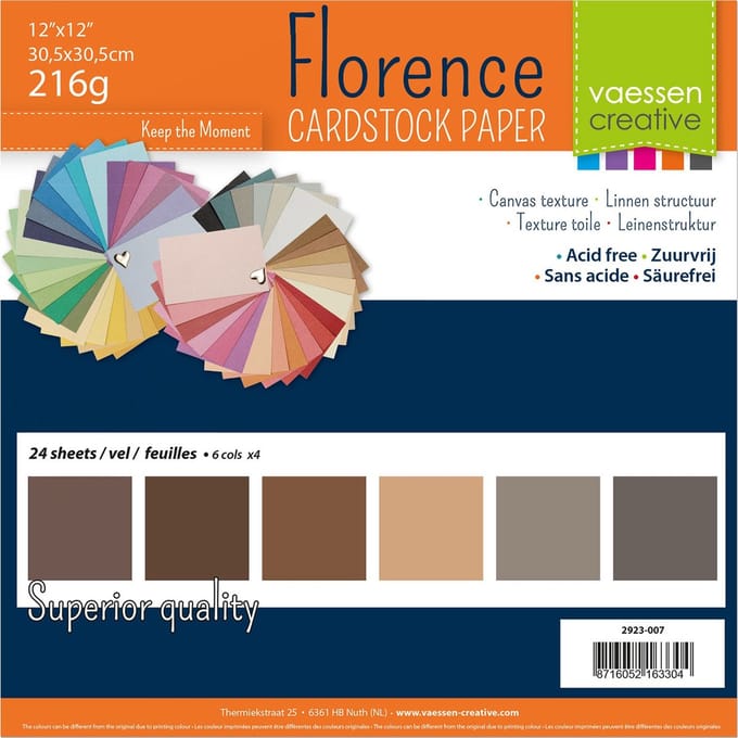 Vaessen Creative Cardstock - Bruin - 30,5 x 30,5 cm - 24 vellen - Textuur - 216 g