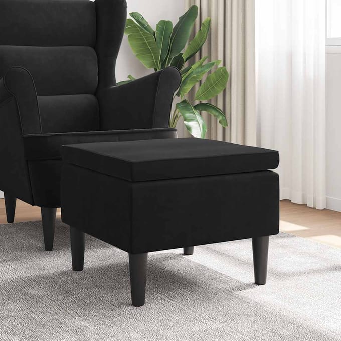 vidaXL - Kruk - met - houten - poten - fluweel - zwart