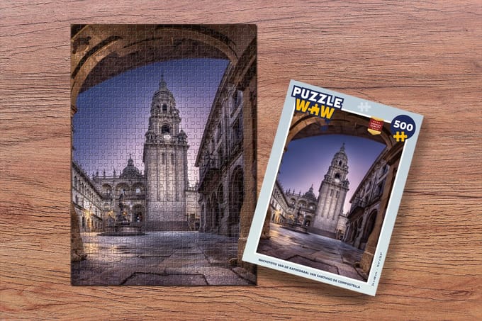 Puzzel Nachtfoto van de kathedraal van Santiago de Compostella - Legpuzzel - Puzzel 500 stukjes