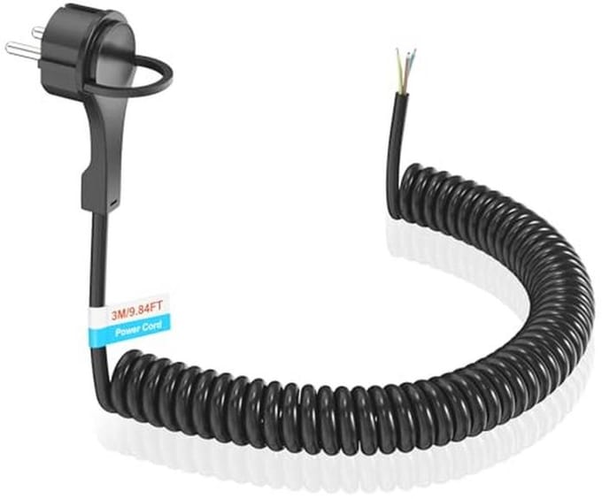 Verlengkabel 3M met Extra Platte Stekker - Spiraalkabel 230V/16A, Zwart