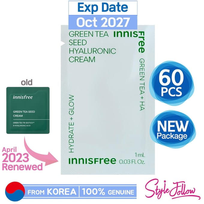 60 stuks/60 ml_[INNISFREE] Green Tea Seed Hyaluronic Cream 1 ml (Voorbeeldzakje) 1ml X 60pcs (60ml) gray