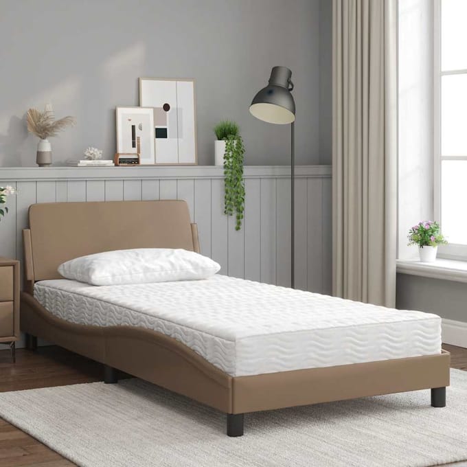 vidaXL - Bed - met - matras - "Dover" - kunstleer - cappuccinokleurig - 100x200 - cm