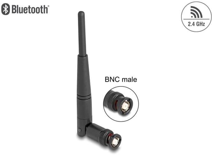 Delock WiFi 2.4 GHz Antenna BNC plug 2 dBi 14.5 cm omnidirectional with tilt joint black