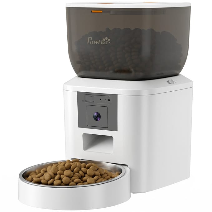 PawHut Pet Feeder-ABS, Edelstahl-35L x 18,5B x 30,5H cm-Weiß