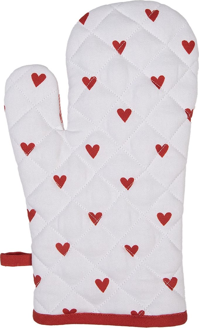 Clayre & Eef Ovenwant 18x30 cm Wit Rood Katoen Hartjes
