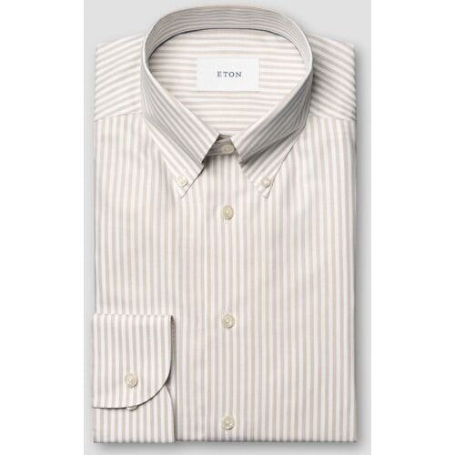 Eton Overhemd Vertical Stripe Button-Down Signature Oxford Beige / male