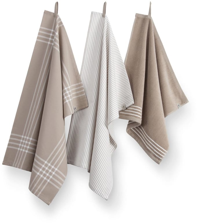 Walra Keukenset Superior Kitchen Set - 2x 50x70 + 1x 50x50 - 100% Katoen - Taupe / Wit