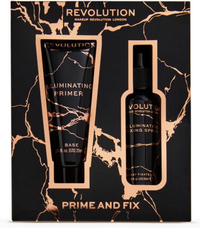 Makeup Revolution Illuminating Prime & Fix Duo Gift Set - Primer & Fixing Spray - Beauty & Skincare Cadeau