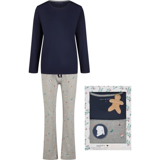 Happy Shorts Dames Kerst Pyjama Set Shirt + Broek Giftbox Bakkerij Blauw - Maat M