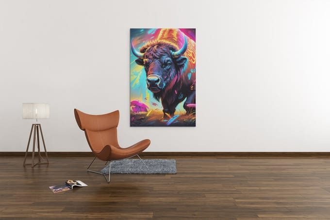 Canvas Schilderij - Dieren - Bizon - Kleurrijk -150x100x2 cm