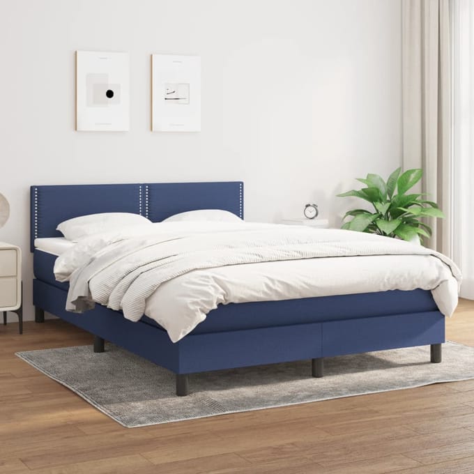 vidaXL - Boxspring - met - matras - stof - blauw - 140x190 - cm