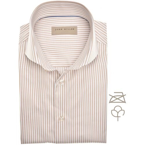 John Miller Overhemd Slim Non-Iton Cotton Fine Stripe Licht Bruin / male
