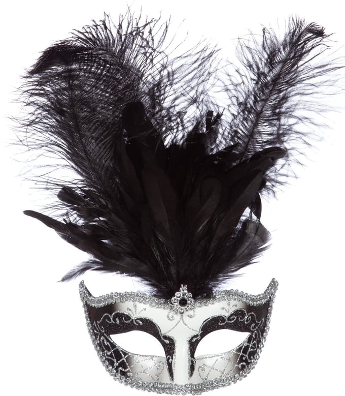 Venetiaans masker grote veer zilver