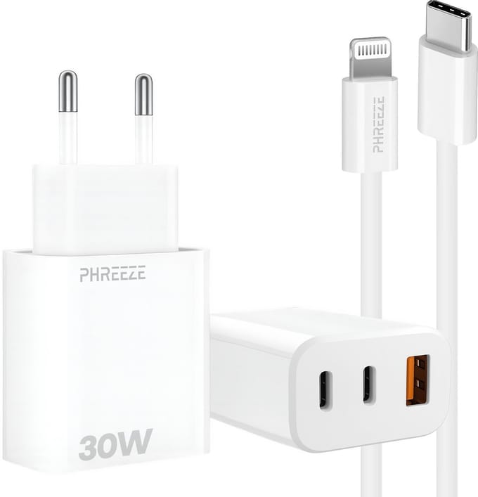 30w oplader met oplaadkabel geschikt voor iPhone iPad met Lightning - Snellader 3 poorten
