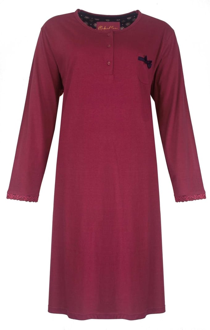 Medaillon Dames Nachthemd - Katoen - Polo Sluiting - Rood - Maat M