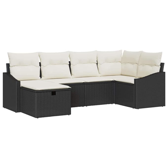 vidaXL - Bankstel - 6 - st - Zwart - en - Crème - poly - rattan