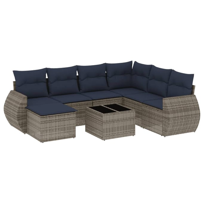 vidaXL - 8-delige - tuinbankset - met - kussens, - grijs - polyrotan