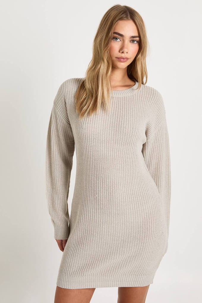 boohoo Dames Ronde hals trui jurk | Zilver | Maat: Small