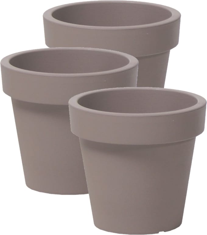 Prosperplast Basic kunststof plantenpot taupe - 3x - diameter 16 cm - hoogte 14,5 cm - geschikt binnen en buiten