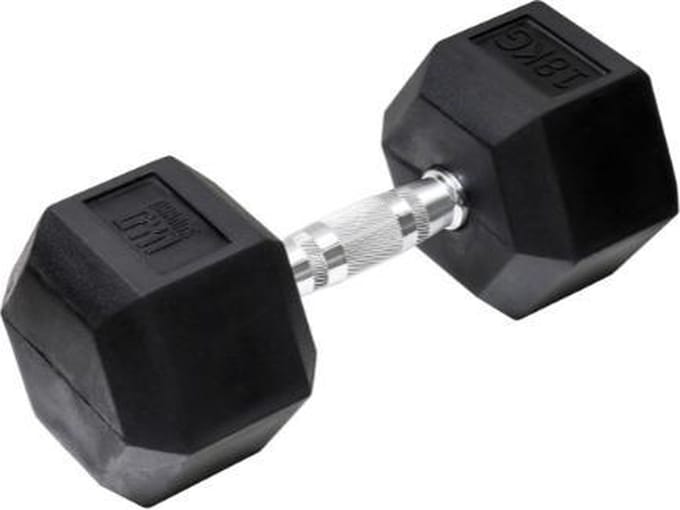 Orange Gym, Hex Dumbbell – 18KG – hexagon dumbbells – neoprene dumbbell
