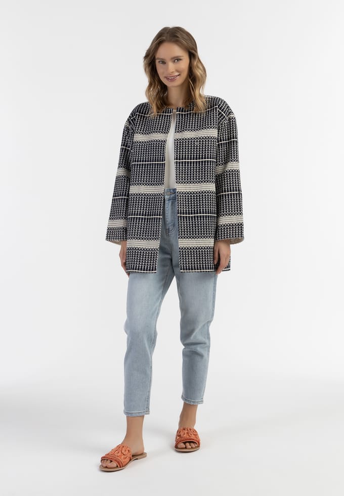 IZIA Geweven korte jas Dames Donker marineblauw gebroken wit