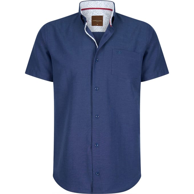 Cappuccino Italia - Heren Overhemden Korte Mouw Navy - Blauw - Maat S