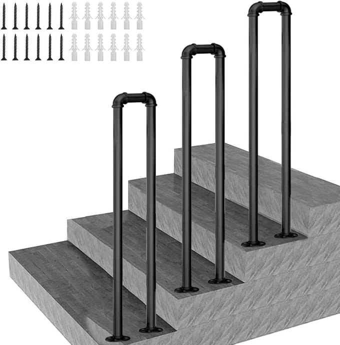 Buiten Leuning - Trapleuning Metaal - Veilig Traplopen - Smeedijzer Stevig - 50cm - Zwart