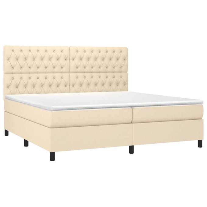 vidaXL - Boxspring - met - matras - en - LED - stof - crèmekleurig - 200x200 - cm