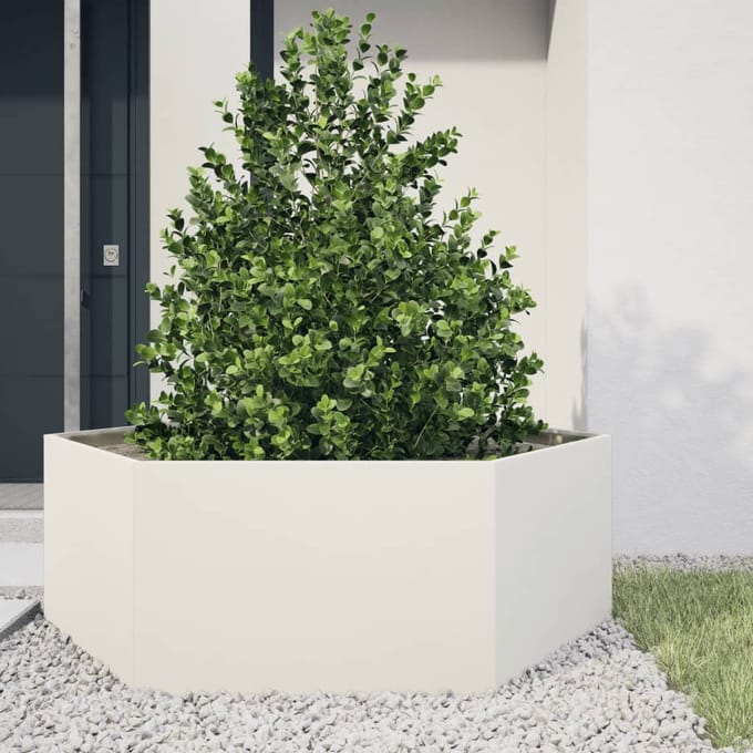 vidaXL - Plantenbak - zeshoek - 138x120x45 - cm - staal - wit