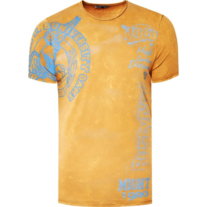 Acid washed T-shirt met prints