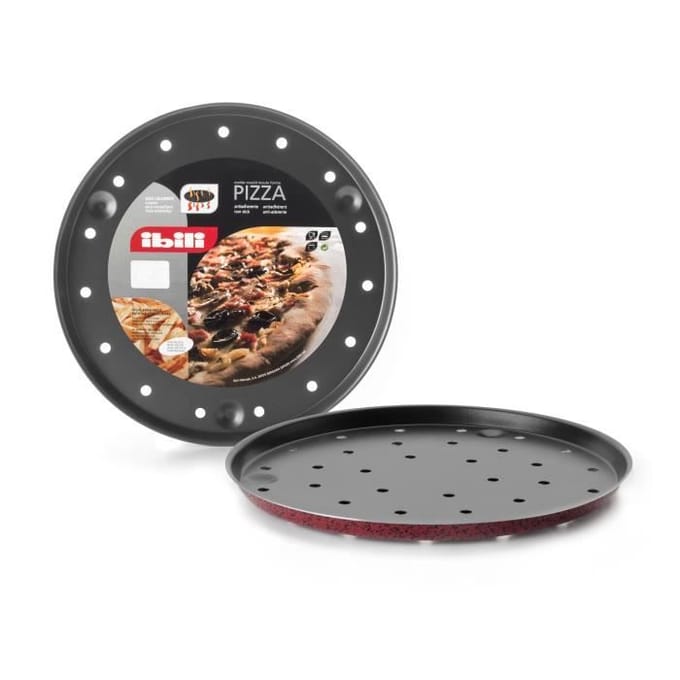 Moule à pizza - Vénus - 32 cm - Aluminium anti-adhérent - Rouge moucheté - Perforé noir