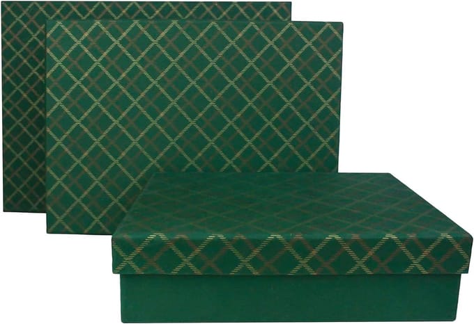 Set van 3 Rechthoekige Geschenkendozen, Gestructureerd Papieren Luxe Cadeaudoos Groen