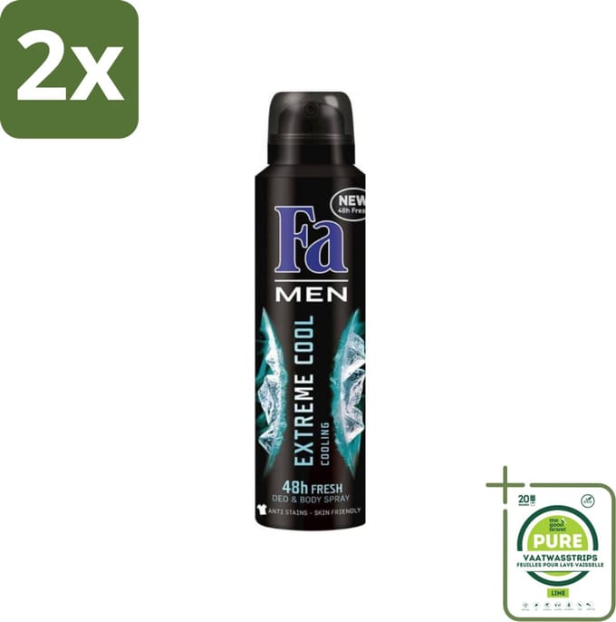 Fa Men - Extreme Cool - Deodorant Spray - Coolend - 150 ml - Voordeelverpakking - 2 stuks - Mannen deodorant - Deodorant spray