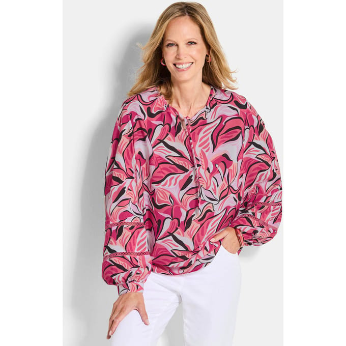 Blouse van viscose, met statementmouwen - roze / gedess. - Gr. 38 van Goldner Fashion