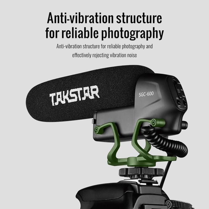 TAKSTAR SGC-600 Condensator-interviewmicrofoon op de camera Microfoon Supercardioïde versterkingsregeling met 3 niveaus zwart