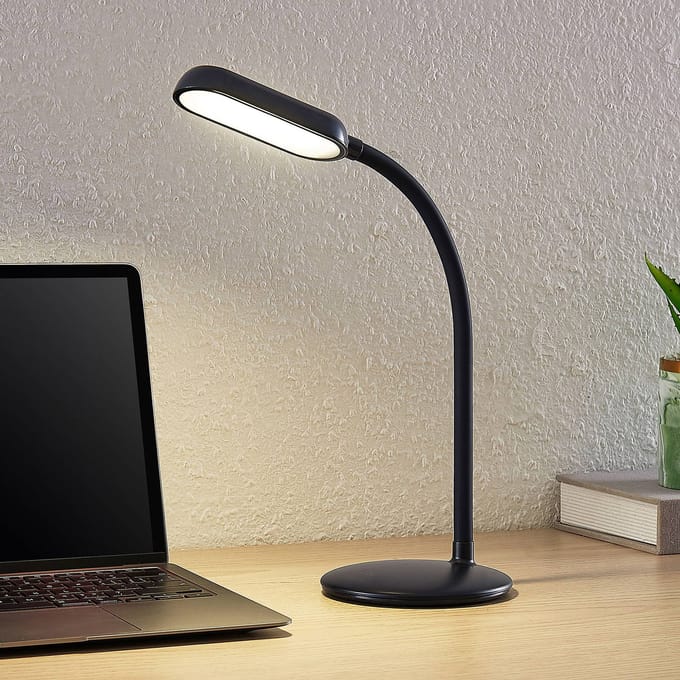 PRIOS - LED bureaulamp- met dimmer - 1licht - ABS, polycarbonaat - H: 51 cm - zwart - Inclusief lichtbron