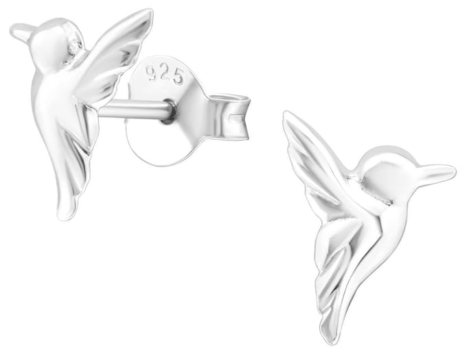 Joy|S - Zilveren vogel oorbellen - Kolibri - 5 x 9 mm - oorknoppen