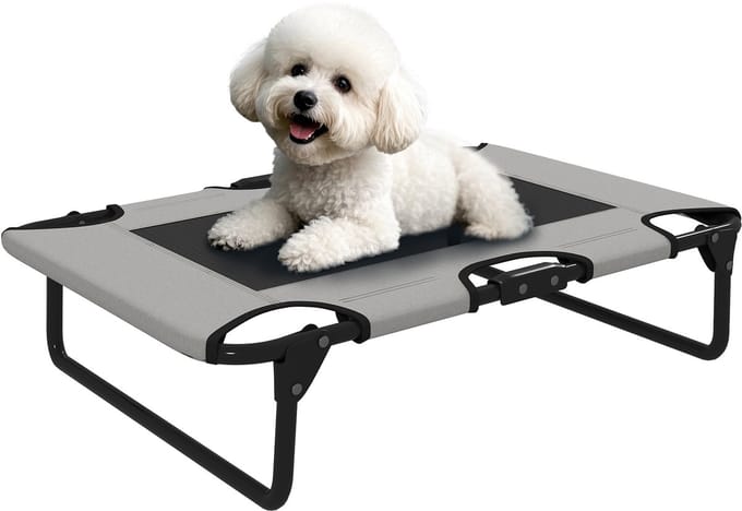PawHut-Erhöhtes Hundebett-Polyester, Stahl-75L x 51B x 18H cm-Hellgrau