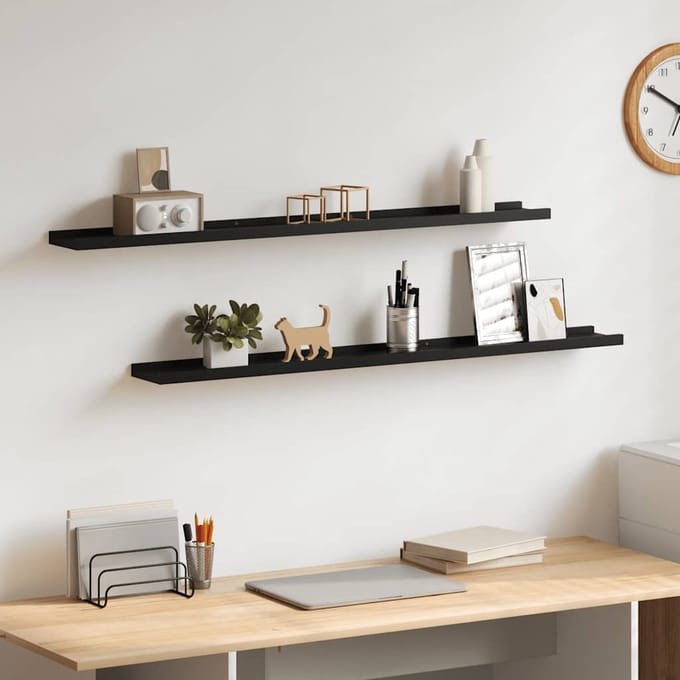 vidaXL - Wandschappen - 2 - st - 100x9x3 - cm - zwart