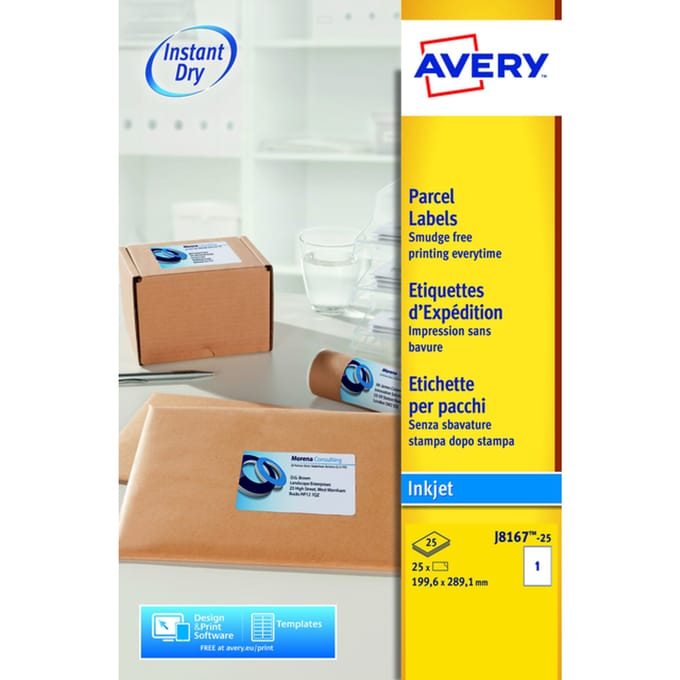 Etiket Avery J8167-25 199.6x289.1mm wit 25 stuks
