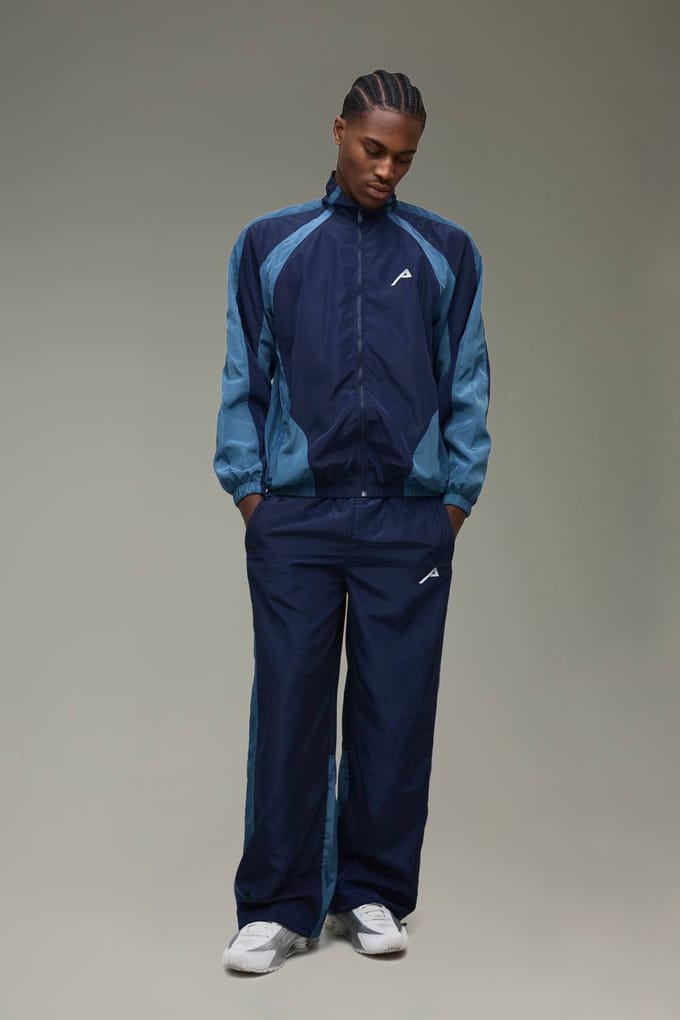 MAN Active Funnel Neck Track Jacket & Relaxed Jogger Nylon Tracksuit | Navy | Size Medium