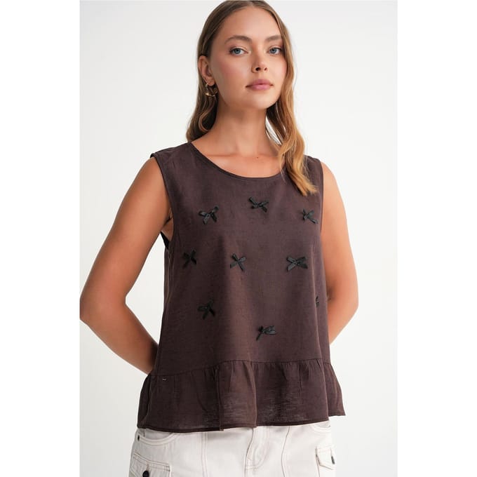 Ronde Hals Blouse met Strikdetail