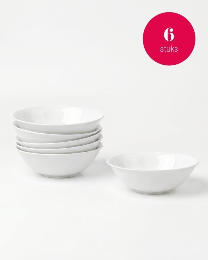 vtwonen - Pasta kommen - Porselein - Wit - 20 cm - Set van 6
