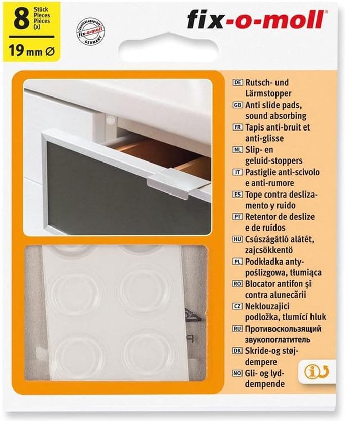 Fix-o-moll Antislip Meubelpad - Zelfklevend - Polyurethaan - 19x2mm - Rechthoekig - 8 Stuks