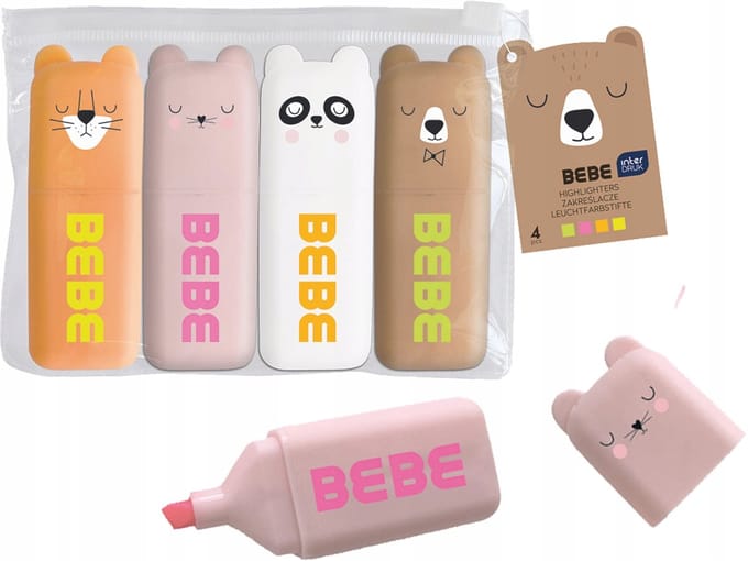 Mini Markeerstiften Bebe Friends - 4 Neon Kleuren Dierentuin
