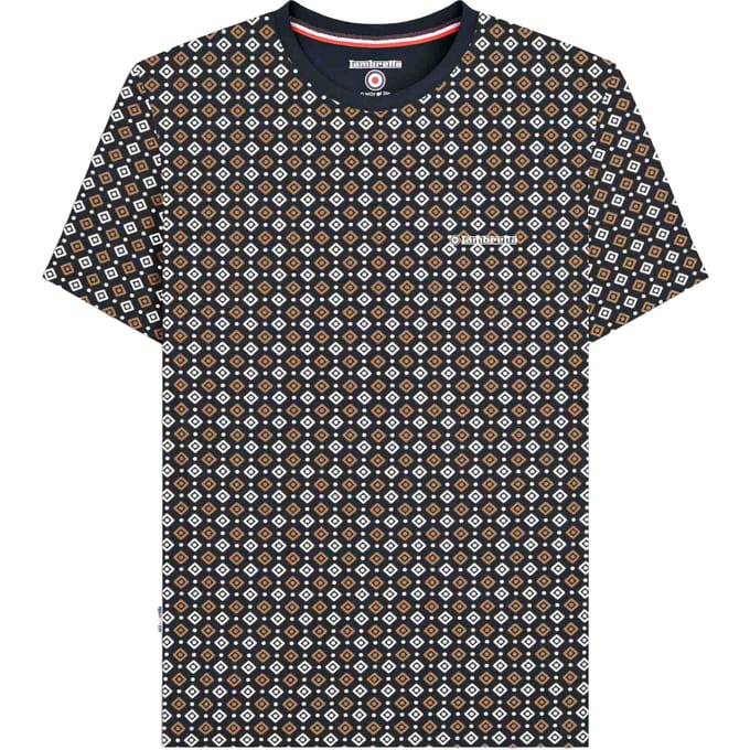 Lambretta Heren SS25 Geometrisch T-shirt (Marine/Tabak)
