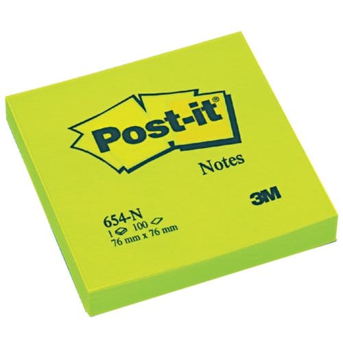 Post-it® Notes, Neon Groen, 76 x 76 mm, Individueel Verpakt, 100 Blaadjes/Blok