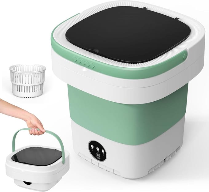 Draagbare Wasunit - Mini Wasmachine - Kleine Was - Opvouwbaar Ontwerp - 12 Liter - Groen
